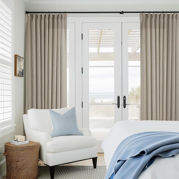 60 Inch Width Curtains 92 Inches Long Linen Pinch Pleated Curtains for Living Room Bedroom Burlywood Birch Semi Sheer Back Tab Hooks Rings Extra Wide Pinch Pleat Drapes for Patio Glass Door 1 Panel