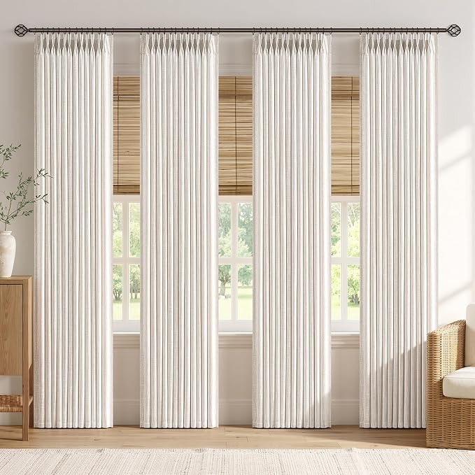 MIULEE 4 Panels Set Pinch Pleated Linen Curtains 86 Inches Long for Living Room Bedroom, Thick Linen Textured Memory Trained Drapes Pleat Back Tab Light Filtering Natural Window Curtains with Hooks