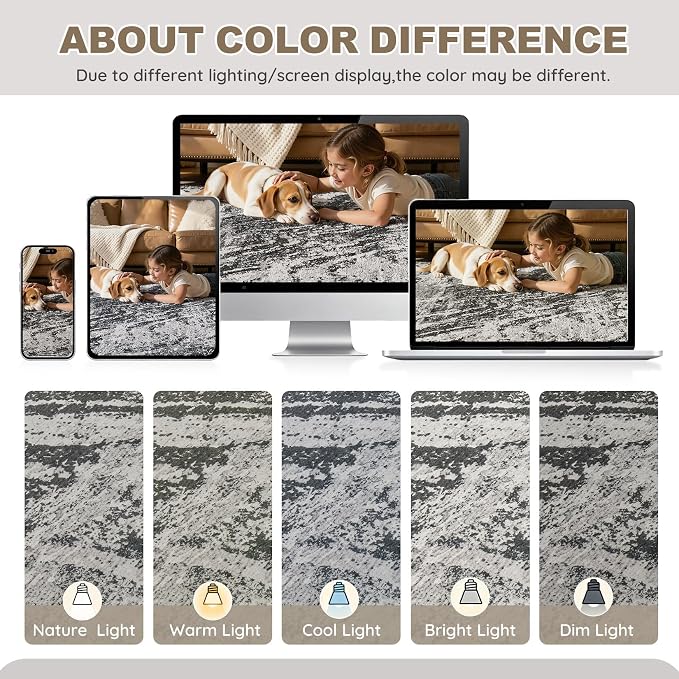 DMOYEST 8x11 Washable Area Rug: Abstract Modern Non-Slip Carpet, Soft Low Pile Indoor Neutral Easy Clean Floor Rugs for Living Room Bedroom Dining Room Kids & Pets - Black