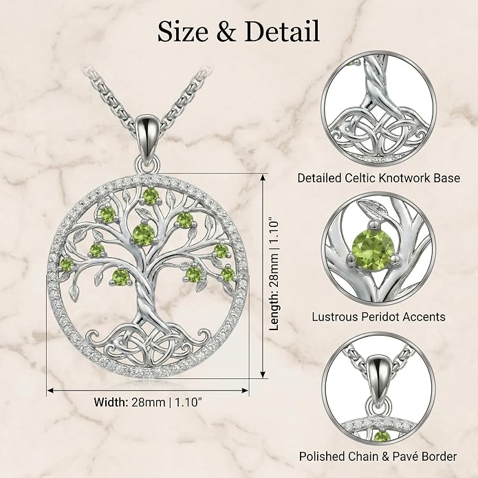 ONEFINITY Tree of Life Necklace 18k White Gold Plated Tree of Life Birthstone Pendant Necklace Birthstone Jewelry Anniversary Birthday Gifts for Women Men