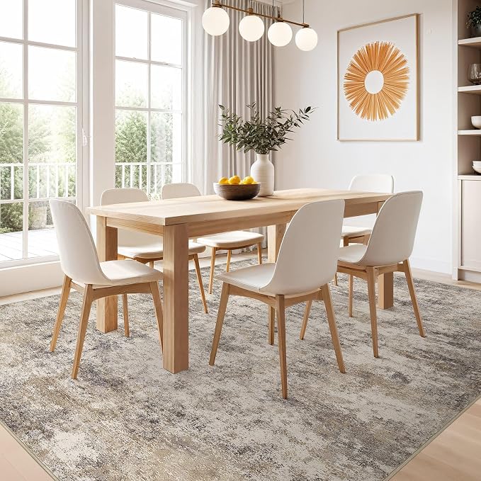 Nakagishi 6x9 Area Rugs Living Room: Washable Abstract Large Neutral Soft Rug Stain Resistant Modern Indoor Floor Non-Slip Carpet for Bedroom Nursery Kids Playroom Office Dining Room Dorm- Brown Grey