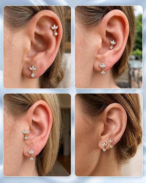 YACHY G23 Titanium Flat Back Stud Earrings, Internally Threaded Screw-On Hypoallergenic Body Piercing Jewelry for Everyday Wear, Tragus Helix Conch Monroe Medusa Lip, 18G 6mm 8mm