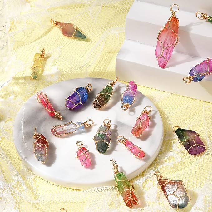 DanLingJewelry 30pcs Natural Bullet Quartz Stones Pendants Wire Wrapped Chakra Reiki Healing Crystal Charms for Jewelry Crafting DIY