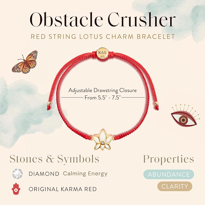 KARMA AND LUCK Adjustable Red String Bracelet, 18K Charm for Women, Handmade in Bali for Luck & Success