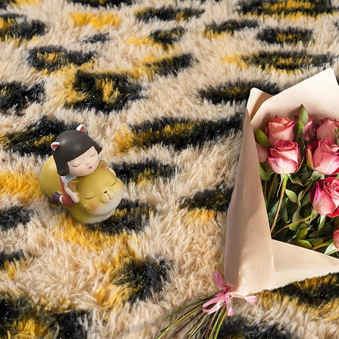 Large Area Rugs for Living Room Bedroom 6x9 Cheetah Fluffy Shag Rugs | Ultra Soft Leopard Shaggy Plush Fuzzy Modern Indoor Throw Floor Carpet for Kids Girls Boys Dorm Nursery Home Decor Aesthetic