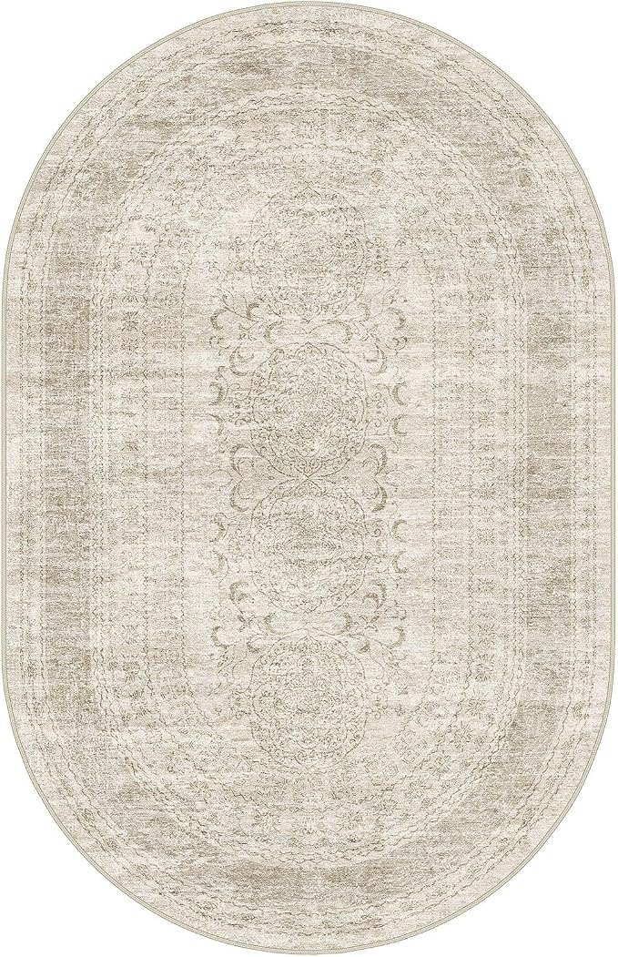Nakagishi Oval Rugs for Bedroom: Machine Washable Area Rug 6x9, Non-Slip Carpet for Living Room, Playroom, Nursery, Ding Room, Boho Rug Low Pile Non-Slip & Stain Resistant