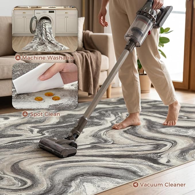 DMOYEST 5x7 Washable Area Rug for Living Room,Non Slip Abstract Rugs,Modern Soft Low Pile Carpet for Bedroom,Dining Room,Home Office-Ash Grey