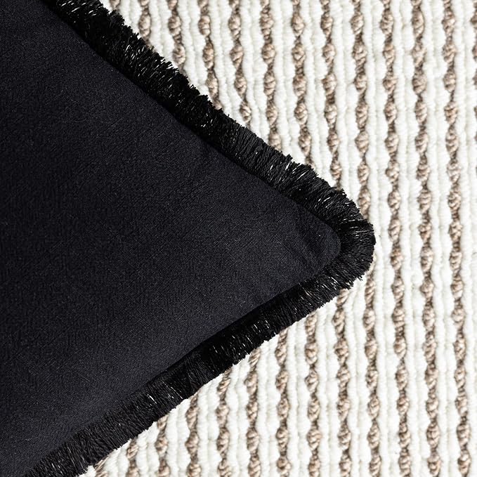Foindtower Set of 2 Decorative Linen Fringe Throw Pillow Covers Cozy Boho Farmhouse Cushion Cover with Tassels Soft Accent Pillowcase for Couch Sofa Bed Living Room Home Decor, 26×26 Inch, Black