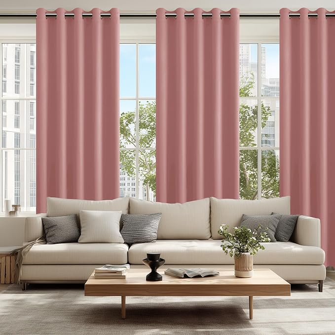 Hiasan Blackout Curtains for Bedroom, 60 x 84 Inches Long - Thermal Insulated & Energy Saving Window Curtains for Living Room, 2 Drape Panels Sewn with Tiebacks, Dusty Rose