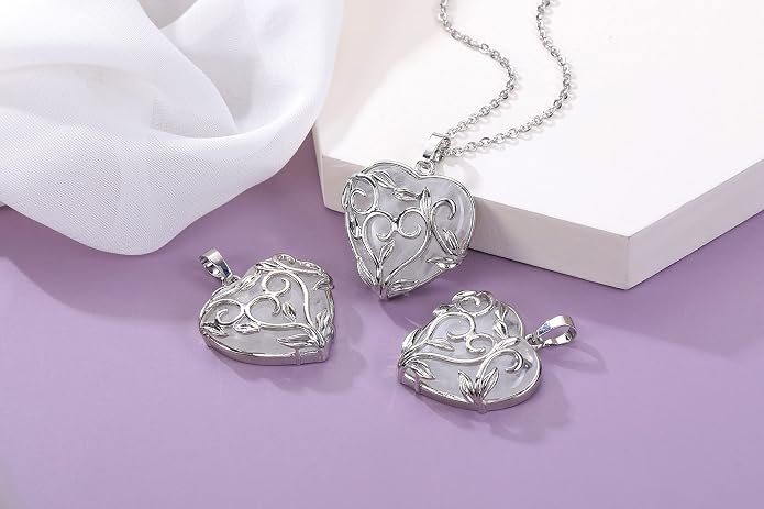 Jovivi Amethyst Rose Quartz Healing Crystal Necklace for Women Flower Leaf Wire Wrapped Crystal Heart Gemstone Pendant Necklace Natural Stone Reiki Quartz Jewelry Mothers Day Gifts
