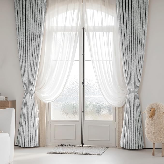Beauoop Grey Floral Jacquard Blackout Curtains for Bedroom 52x120 2 Panels | Flower Chenille Room Darkening Drapes for Living Room 120 Inch Long Thermal Insulated Soundproof Window treatment Grommet