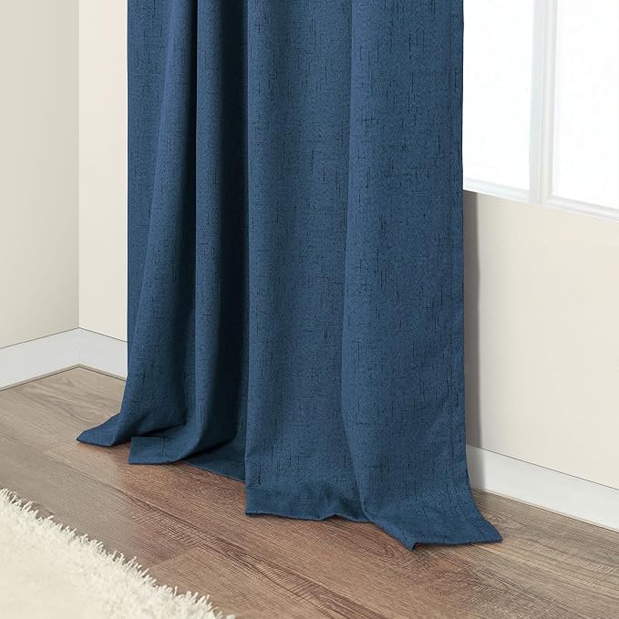 Navy Blue Linen Textured Blackout Curtains 72 Inches Long for Bedroom Nursery Room Darkening Thermal Insulating Window Black Out Nautical Curtains for Living Room Door Back Tab 72 Length 2 Panels Set