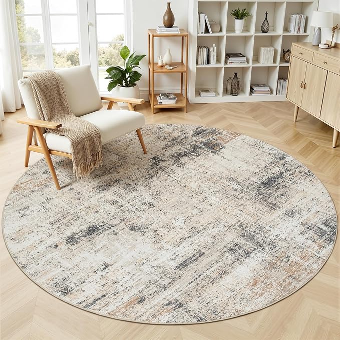 Lofus 4ft Area Rugs for Living Room, Gold Washable Area Rug with Non-Slip Backing,Soft Abstract Carpets for Bedroom Dining Room Home Office Indoor Nursery
