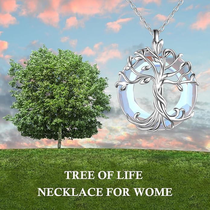 TOUPOP Tree of Life Necklace Gifts for Women 925 Sterling Silver Family Tree Pendant with Crystal Birthday Irish Jewelry Gifts for Women Her Wife Mom