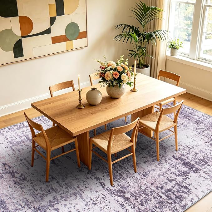 5x7 Area Rugs Living Room Rug Abstract Washable Rug Non-Slip Soft Low Pile Indoor Floor Stain Resistant Thin Carpet for Bedroom Dining Room Home Office Farmhouse Nursery - Dusty Blue & Cream 5' x 7'
