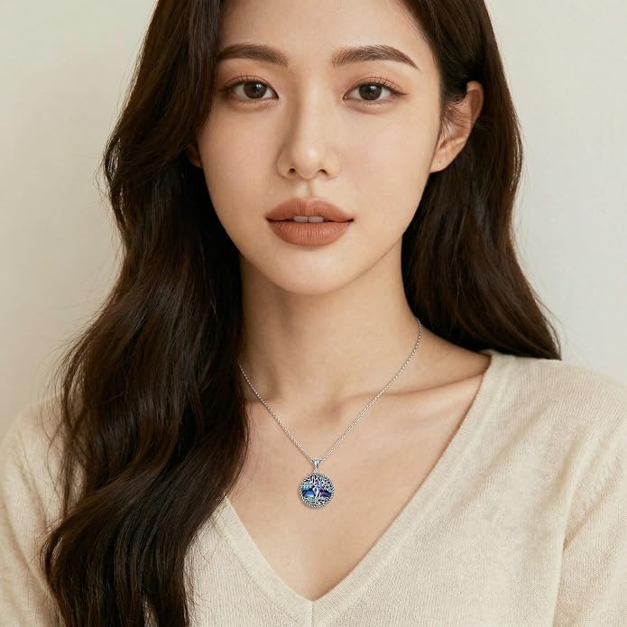 Tree of Life Necklace 18K White Gold Plated Tree of Life Abalone Shell/Crystal Pendant Necklace Family Tree Jewelry Gifts for Women Mothers Day Gifts