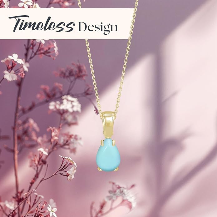 14K Gold Plated Gemstone Necklace for Women - Birthestone Teardrop Necklace - Gold Jewelry for Women - Dainty Gold Necklace - Everyday Necklaces - Gold Necklaces for Women