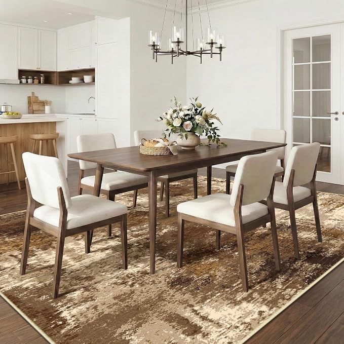 RELEANY Washable Area Rugs 8'x10' Non-Slip Modern Abstract Soft for Living Room Entryway Bedroom Kitchen, Print Pattern, Brown Tan Beige Coffee