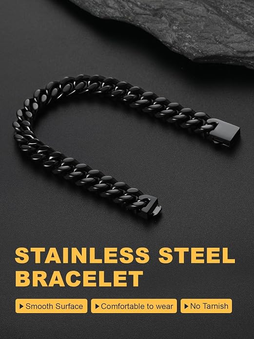U7 Cuban Link Bracelets for Men Stainless Steel Wrist Bracelet Silver Black Gold Cuban Hand Chain Bracelet for Mens Women, 5/7/9/12mm Width, 7.5/8.3/9 Inch Length Classic Jewelry with Box Packed