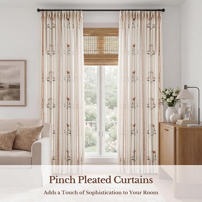 Pinch Pleated Nursery Curtains Luxury Pink Sheer Floral Curtains for Girls Room Bedroom Living Room - 108 Inch Length Modern Farmhouse Floral Printed Drapes with Hooks - 2 Panels Set