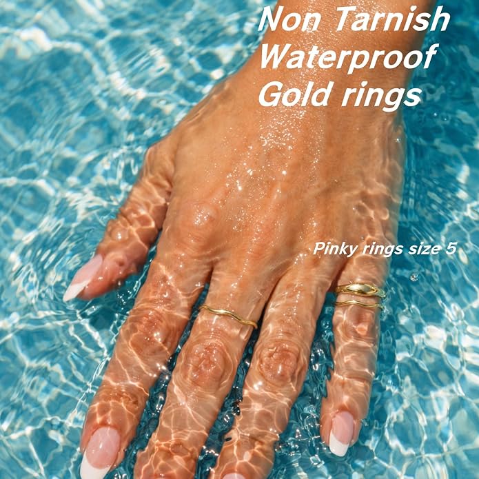Gold Rings for Women Men Non Tarnish, Waterproof Chunky 14K Gold Plated Dainty Stackable Rings Trendy Statement Pinky Thumb Rings Engagement Eternity Wedding Band Ring Stacking Gold Jewelry Size 3 4 5 6 7 8 9 10 11