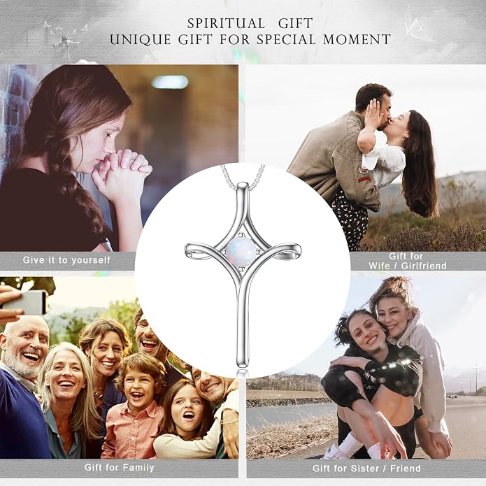 TOUPOP Cross Necklace for Women 925 Sterling Silver Birthstone Cross Pendant Fine Jewelry Anniversary Birthday Mothers Day Gifts for Mom Wife Her