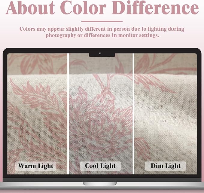 Pink Floral 100% Blackout Curtains for Bedroom 84 Inch Length 2 Panels Set, Linen Texture Farmhouse Curtains for Living Room