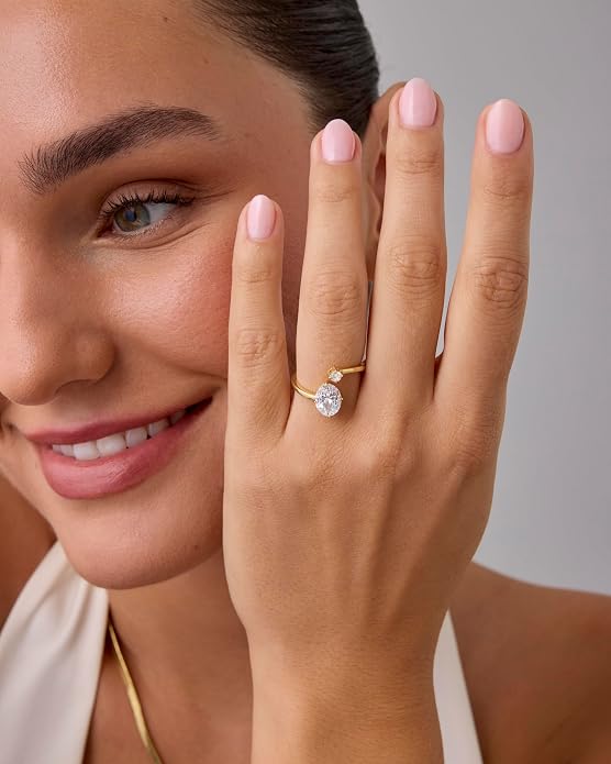 PAVOI 14K Yellow Plated Toi Et Moi 3CT Cushion Cut Cubic Zirconia Stone Wraparound Engagement Promise Ring for Women - Statement Ring