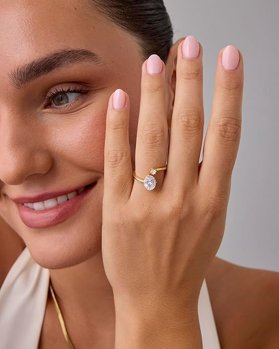 PAVOI 14K Yellow Plated Toi Et Moi 3CT Cushion Cut Cubic Zirconia Stone Wraparound Engagement Promise Ring for Women - Statement Ring