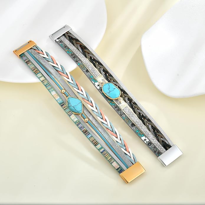 Turquoise Bracelet Leather Wrap Bracelets for Women Fashion Multi-Layer Jewelry for Her