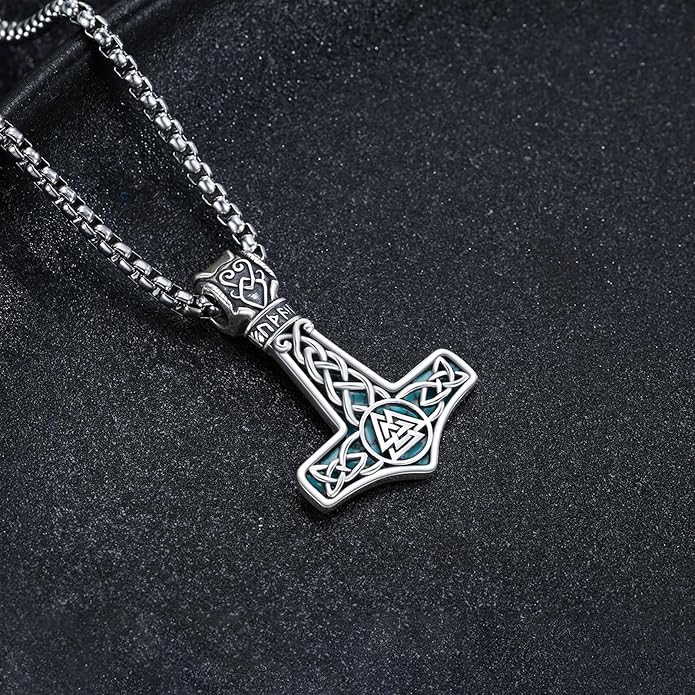 Thor's Hammer Talisman Necklace - S925 Sterling Silver Viking Amulet Pendant - Norse Compass/Odin Celtic Pagan Symbol Jewelry Gifts for Men Women