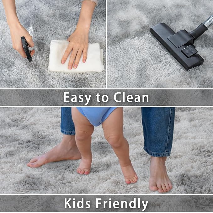 Dssimo 5x7 Area Rugs for Living Room, Gray Tie-Dyed Plush Fluffy Carpet | Upgrade Non-Slip Thick Large Gray Shag Rugs for Bedroom Nursery Kids Room Dorm Room Home Decor, Indoor Plush Floor Carpet