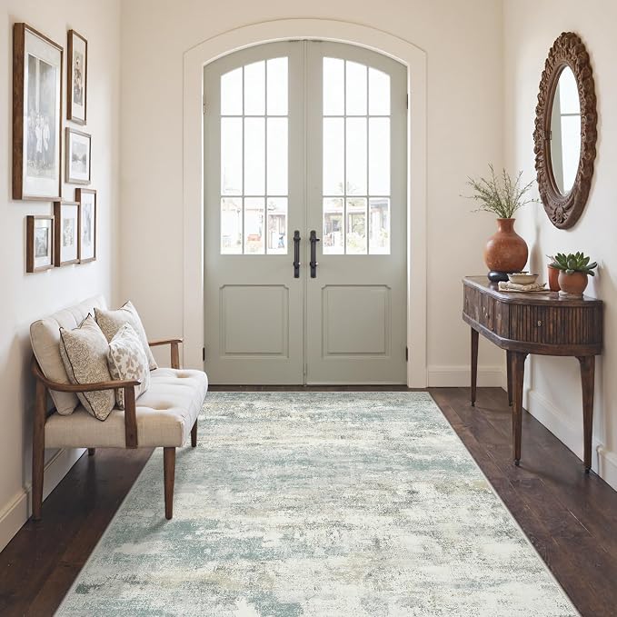 GENIMO Abstract Area Rug 5x7, Washable Modern Rug Non Slip, Low Pile Lightweight Soft Large Carpet for Living Room, Bedroom, Dining Room, Light Grey