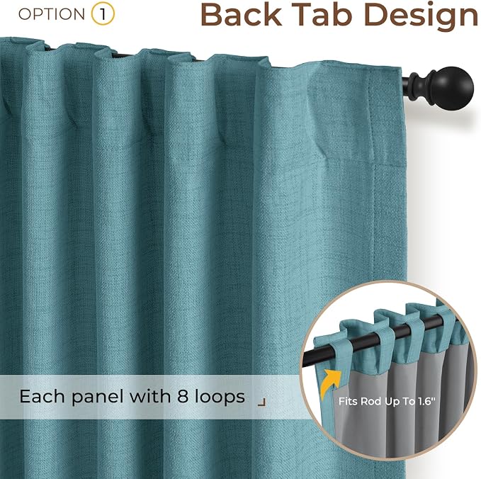 INOVADAY 100% Blackout Curtains 90 Inches Length 2 Panels Set, Back Tab/Rod Pocket Linen Black Out Curtains for Bedroom, Thermal Insulated Window Drapes - Teal, W50 X L90