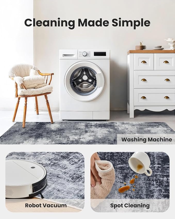 6x9 Area Rugs for Living Room, Modern Abstract Washable Rug with Non-Slip Backing & Low Pile Indoor Carpet for Nursery Room, Bedroom and Dinning Room, Grey
