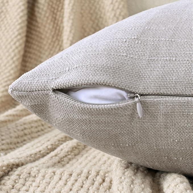 Set of 4 Soft Textured Decorative Throw Pillow Covers 20x20 Inch Cozy Farmhouse Cushion Cover Square Accent Pillow Cases for Bed Couch Sofa Living Room, Light Grey