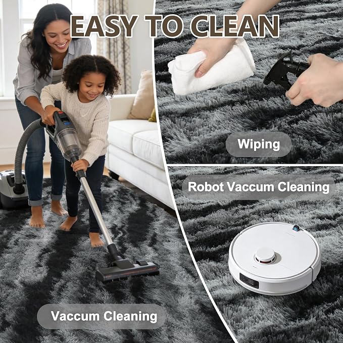 Extra Large 8x10 Area Rugs for Living Room Decor, Non-Slip Shaggy Tie-Dyed Rugs for Bedroom Kids Playroom Dorm Room, High Pile Ultra Soft Carpet, Black