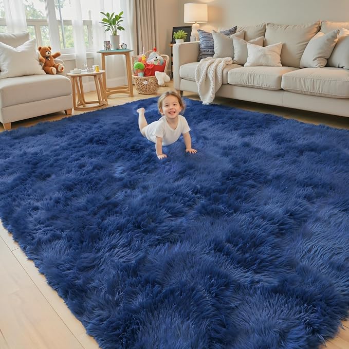 Rugs for Bedroom 4x6, Alfombras para Salas Shag Plush Soft Area Rug, Shaggy Carpets for Livingroom,Home Decor Aesthetic(Royal Blue, 4 x 6)