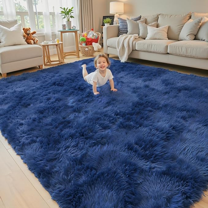 Fluffy Rug Shag Area Rug,Royal Blue 3x5 Area Rugs for Bedroom | Non-Slip Small Soft Bedside Rug for Entryway,Living Room and Home Office