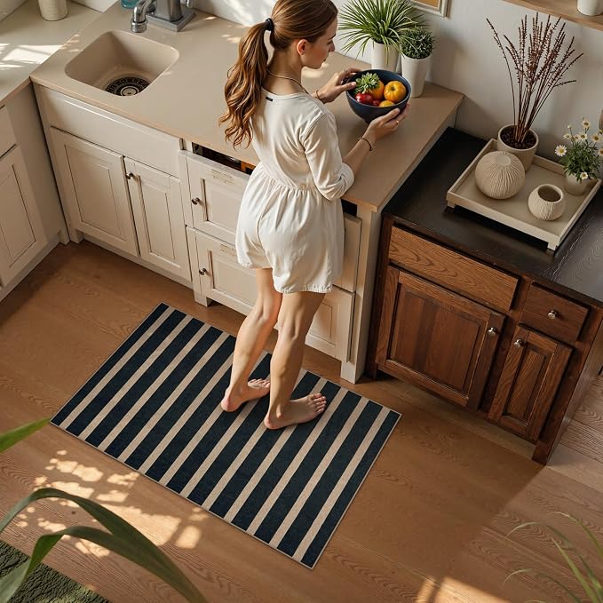Lahome Striped Easy Jute Front Door Mat, 2x3 Kitchen Outdoor Rug Washable | Indoor Entryway Rugs Black, Modern Farmhouse Neutral Non Slip Non Shedding Small Carpet for Entry Welcome Entrance Foyer