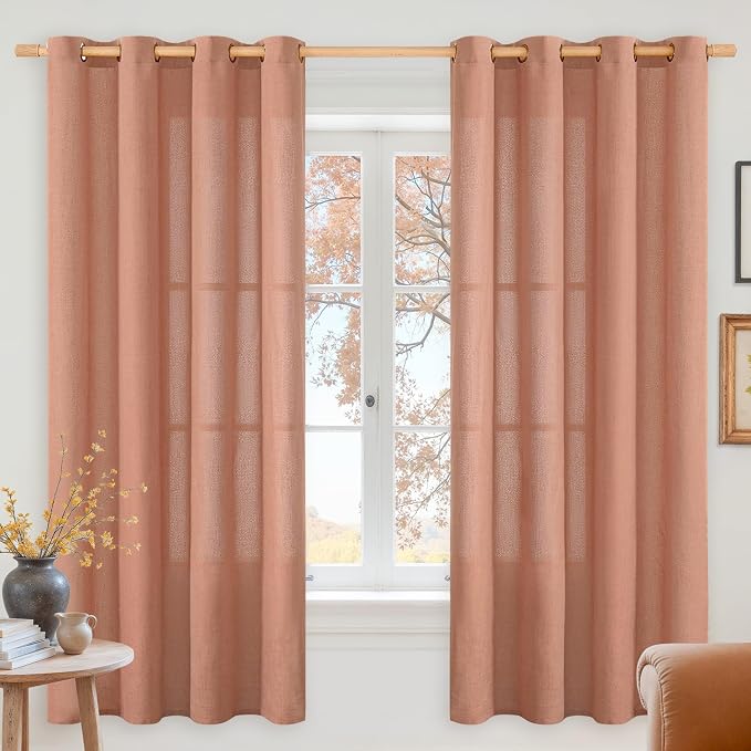 YoungsTex Terracotta Linen Curtains 63 Inch Length 2 Panels for Living Room | Light Filtering Burnt Orange Drapes with Bronze Grommet Fall Decor for Bedroom Window, 52 x 63 Inch, 2 Panels