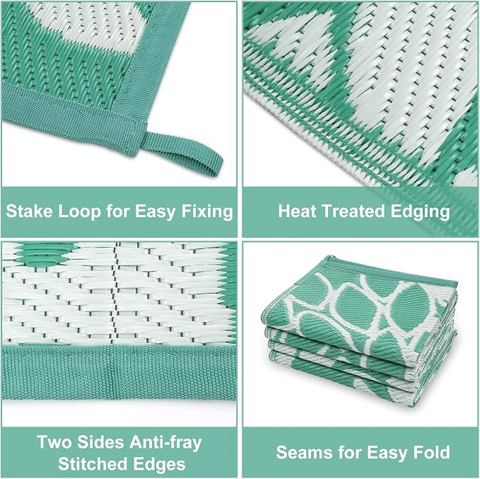 Anidaroel Outdoor Rugs 6x9ft for Patios Clearance Waterproof, Reversible Tropical Plastic Straw Camping Mat Outside Rug, Large Outdoor Area Rug for RV, Porch, Deck, Balcony, Picnic(6'x9')