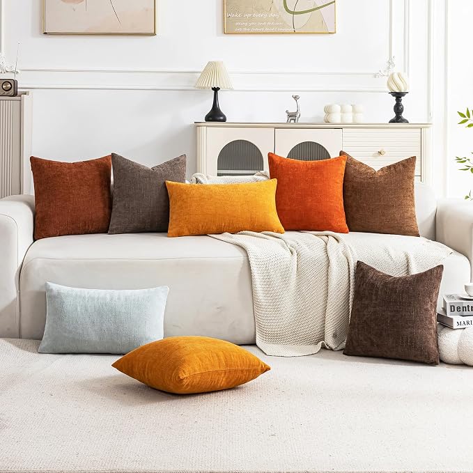 Set of 4 Soft Textured Decorative Throw Pillow Covers 24x24 Inch Cozy Farmhouse Cushion Cover Square Accent Pillow Cases for Bed Couch Sofa Living Room, Burnt Orange