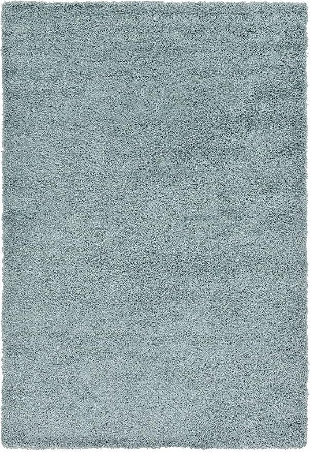 Unique Loom Solid Shag Collection Area Rug (6' 1" x 9' Rectangle, Light Slate Blue)