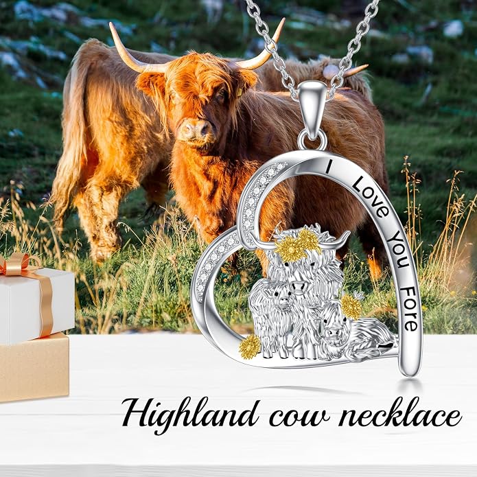 Highland Cow Gifts for Women 925 Sterling Silver Highland Cow Birthstone Necklace Fluffy Cow Jewelry Gifts Birthday Christmas