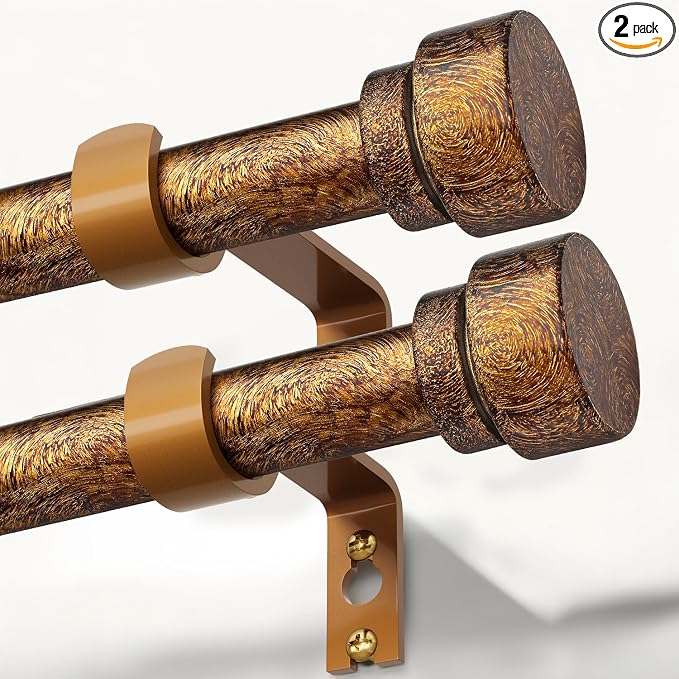 Lootkell 2 Pack Retro Gold Curtain Rods Set for Windows 48 to 84 Adjustable Length Heavy Duty 1" Diameter Window Curtain Rod with Decorative Finials for Outdoor Bedroom Kitchen Living Room Farmhouse