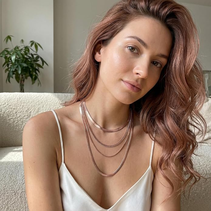 WomenGifts 14K Gold Silver Plated Herringbone Necklace for Women, Dainty Snake Chain Choker, Trendy Simple Long Layered Jewelry Non Tarnish, 3/4/5/8mm,14,16,18,20,22,24,26 Inch Thin & Chunky Options