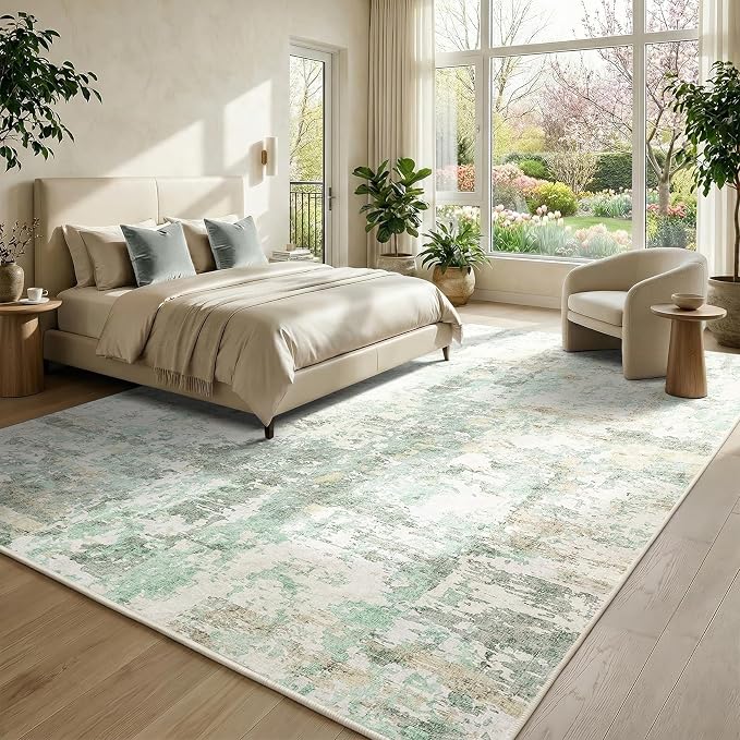 GarveeHome 10x14 Abstract Area Rug Neutral Washable Living Room Bedroom Rug | Abstract Low Pile Non Slip Rug Modern Floor Mat Carpet Indoor Accent Rug for Dining Room Playroom Nursery Home Decor