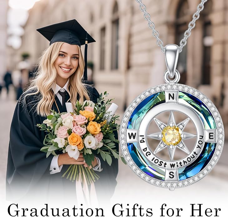 TOUPOP Necklace Gifts for Wife Compass Jewelry Women Anniversary Girlfriend Birthday Gift for Her Valentines I'd be Lost without You Sterling Silver Birthstone Necklaces