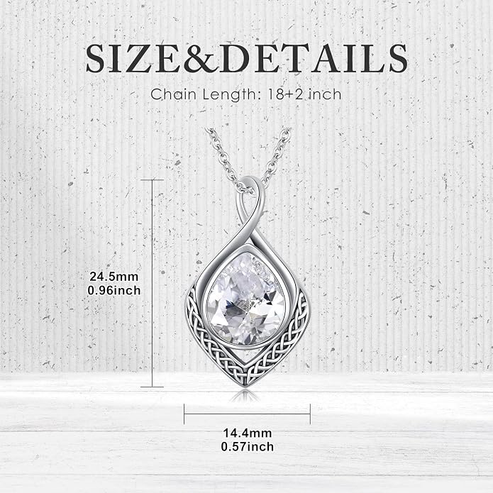 PELOVNY Celtic Knot Necklaces for Women 925 Sterling Silver Gemstone/Birthstone Teardrop Infinity Necklace Irish Celtic Pendant Jewelry Gifts for Mom Daughter Wife